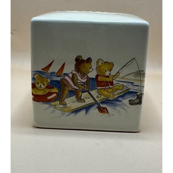 Vintage Personalized “JULIE” Mason's Coin Bank Cube Teddy Bear Ironstone England - Picture 8 of 8